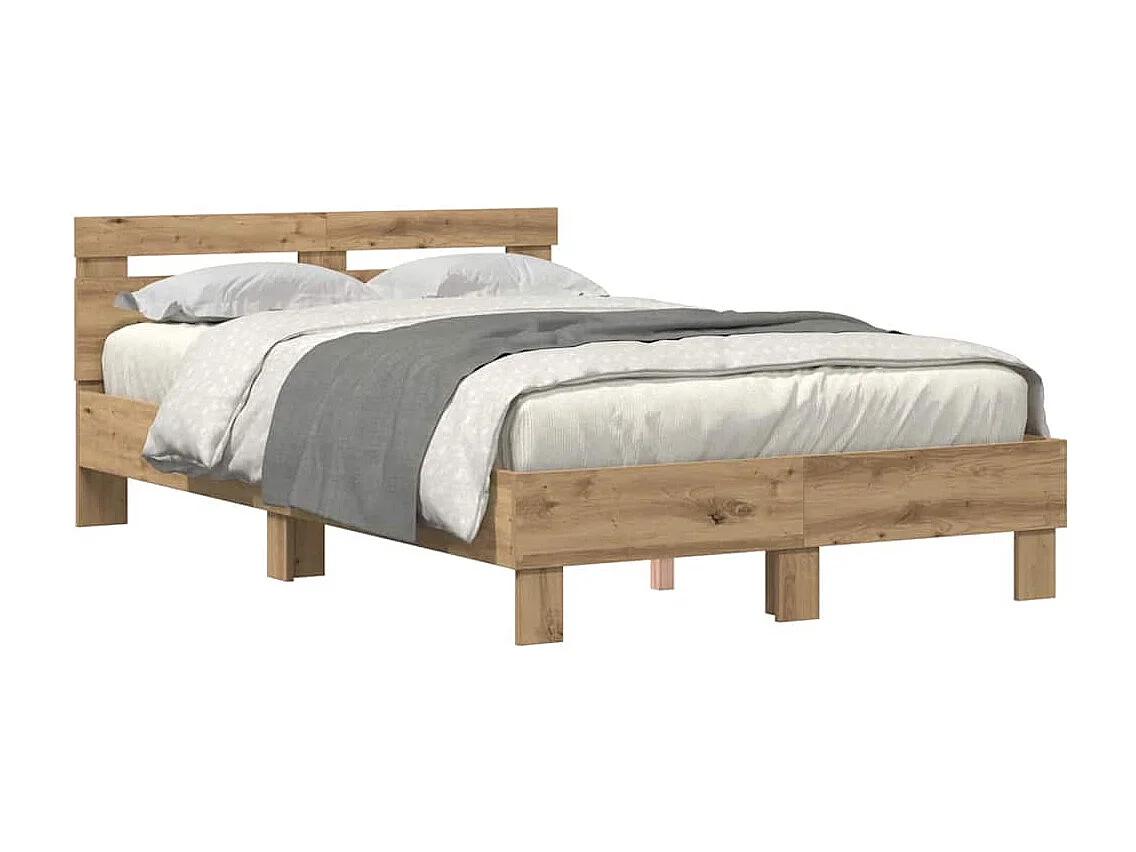 Handgemaakt eikenhouten bedframe 135 x 190 cm, bewerkt hout