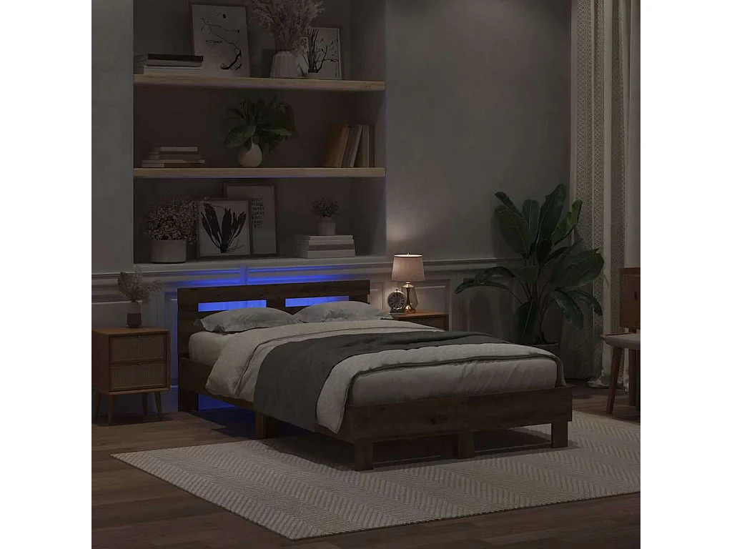 Handgemaakt eikenhouten bedframe 135 x 190 cm, bewerkt hout