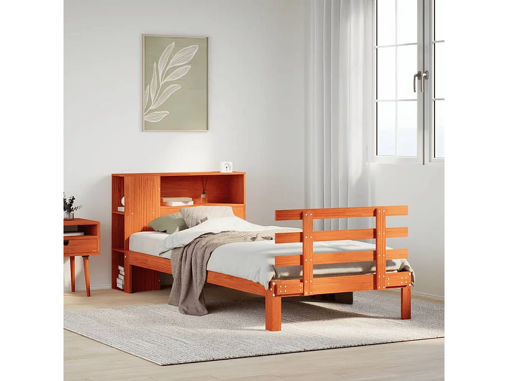 Lit bibliothèque sans matelas cire marron 100x200 cm pin massif