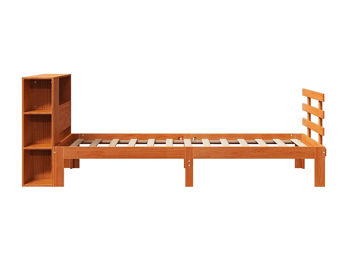 Lit bibliothèque sans matelas cire marron 100x200 cm pin massif
