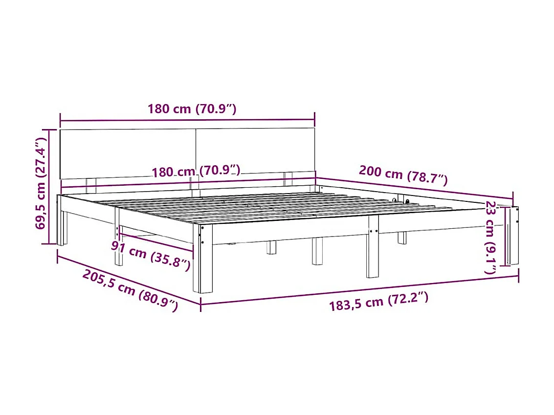 Cadre de lit sans matelas 180x200 cm