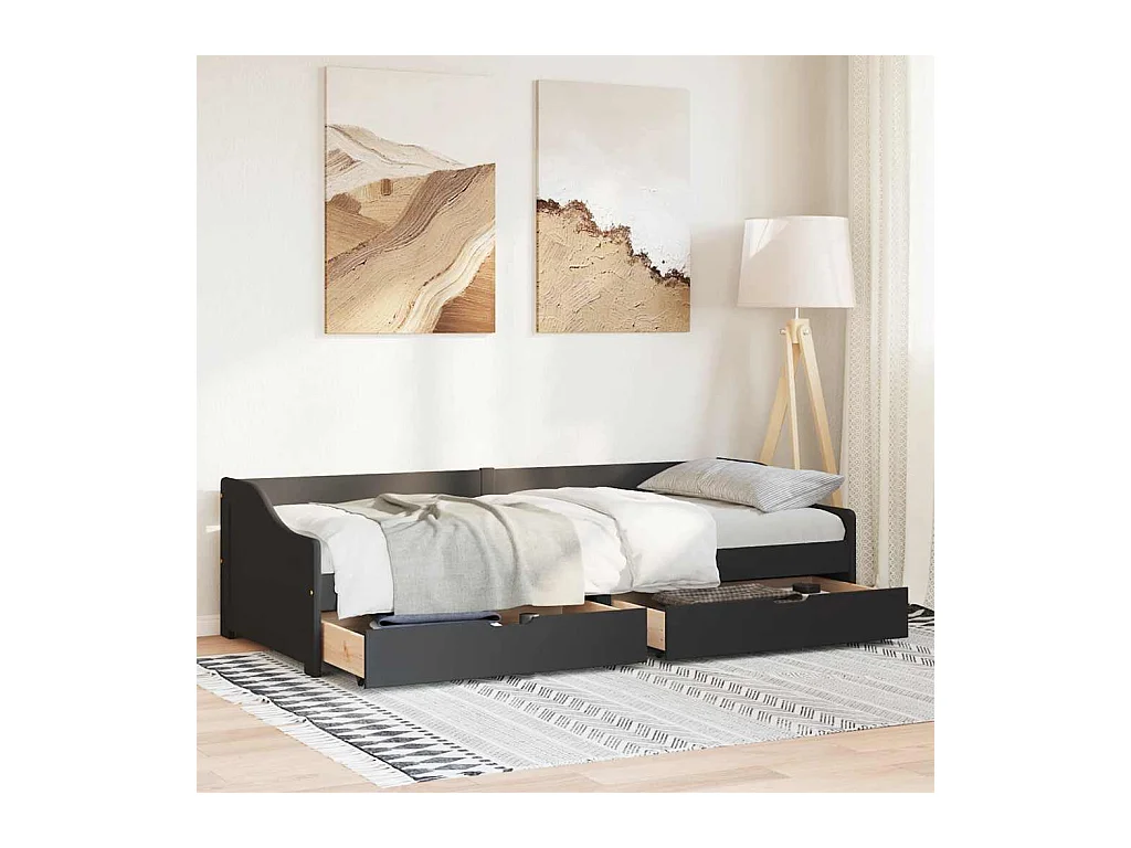 Lit de jour avec 2 tiroirs sans matelas IRUN noir 90x200 cm