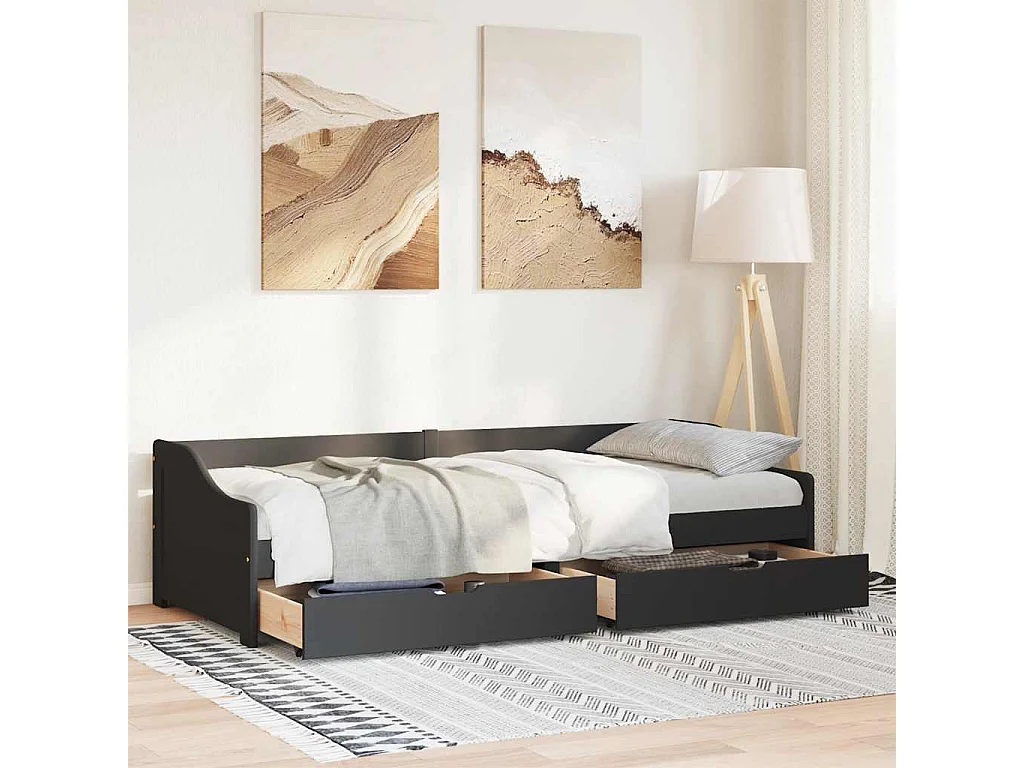 Cama de día con 2 cajones sin colchón IRUN negro 90x200 cm