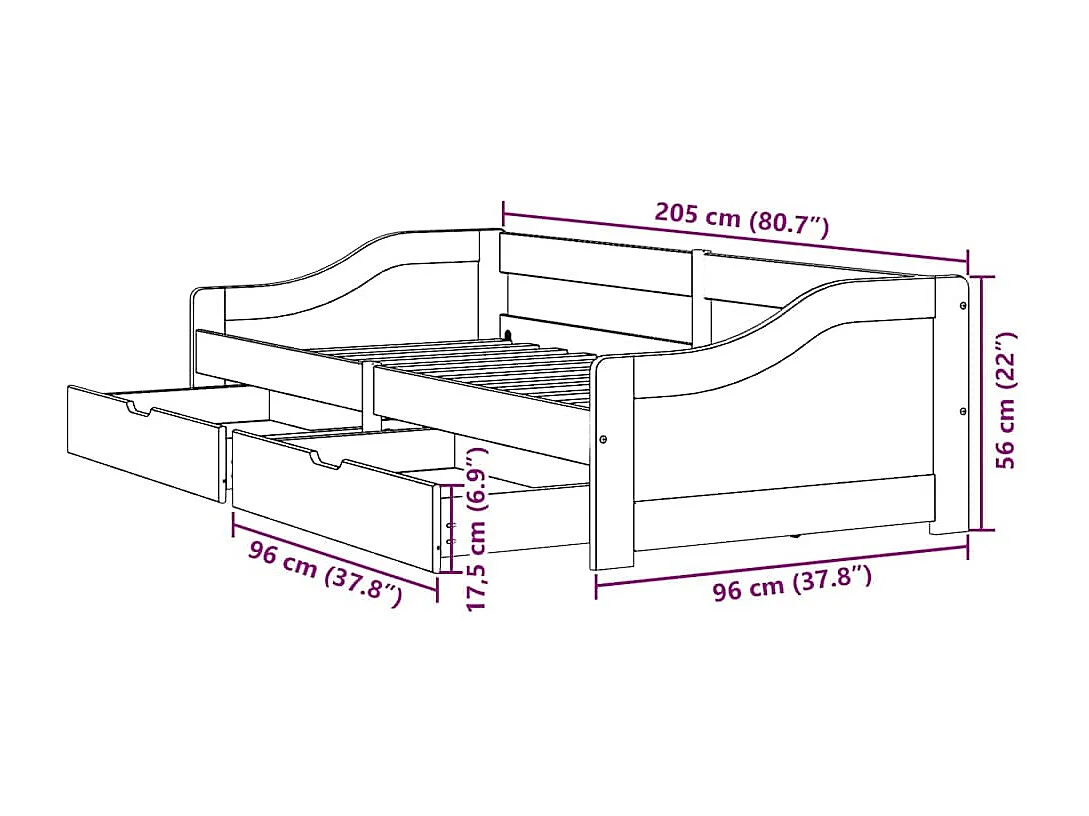 Tagesbett mit 2 Schubladen ohne Matratze IRUN schwarz 90x200 cm