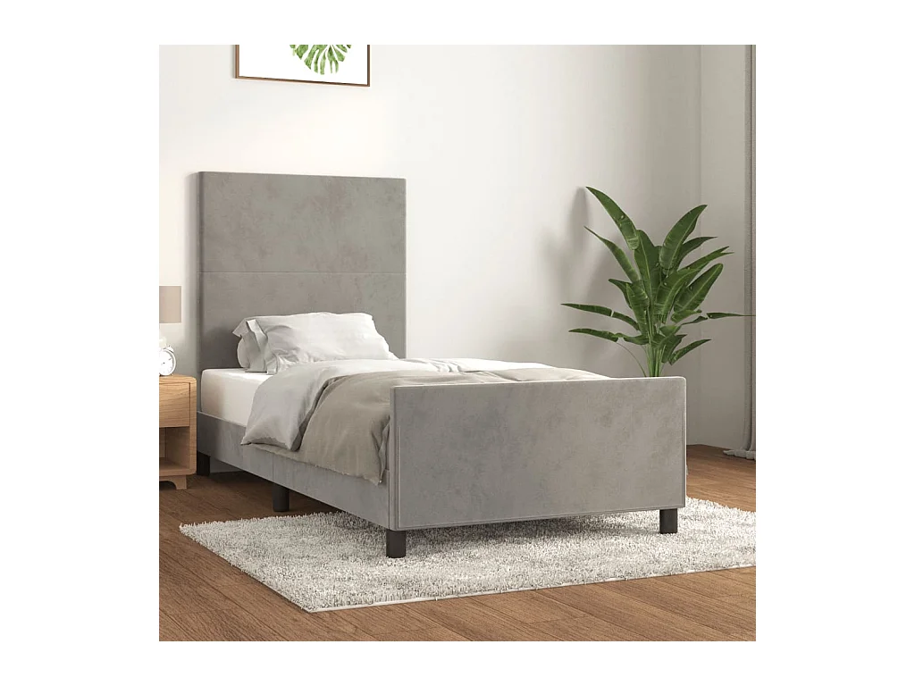 Struttura letto senza materasso grigio chiaro 90x190 cm velluto