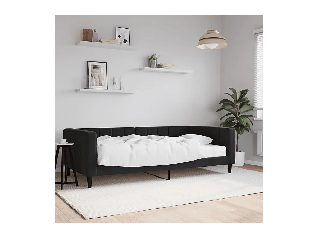 Divano letto con materasso in velluto nero 100x200 cm