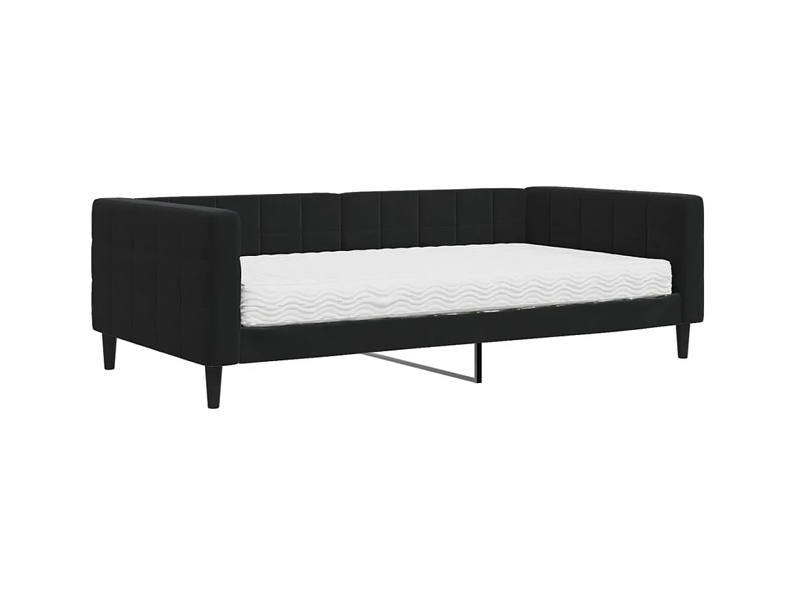 Divano letto con materasso in velluto nero 100x200 cm