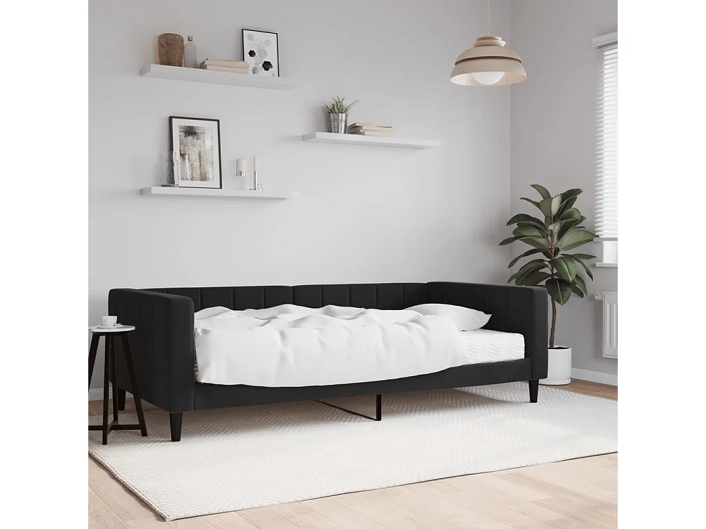 Divano letto con materasso in velluto nero 100x200 cm