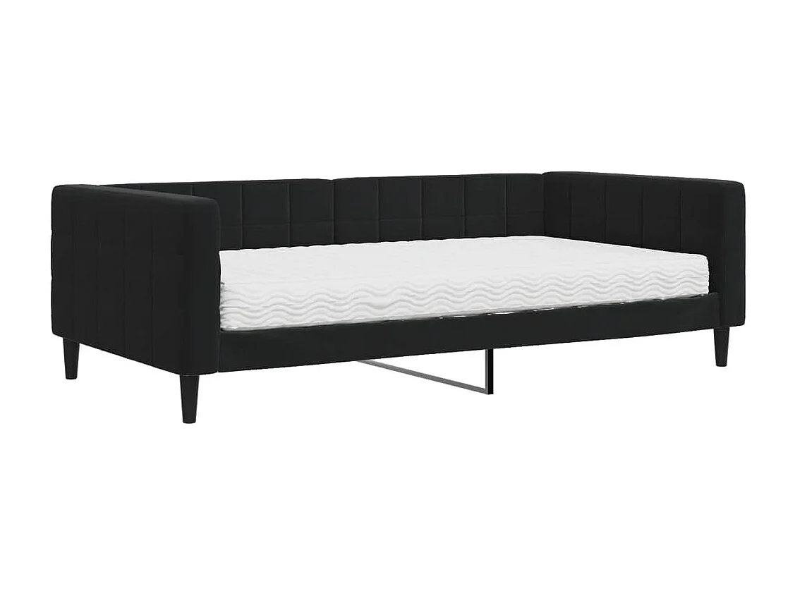 Divano letto con materasso in velluto nero 100x200 cm