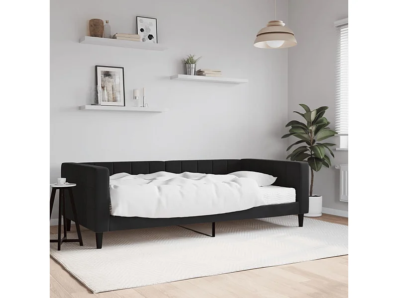 Divano letto con materasso in velluto nero 100x200 cm