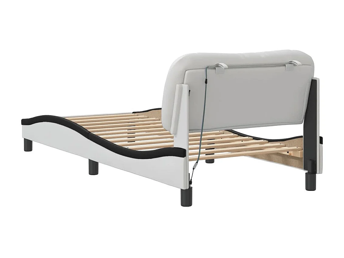 Estructura de cama con LED sin colchón blanco y negro 90x200 cm