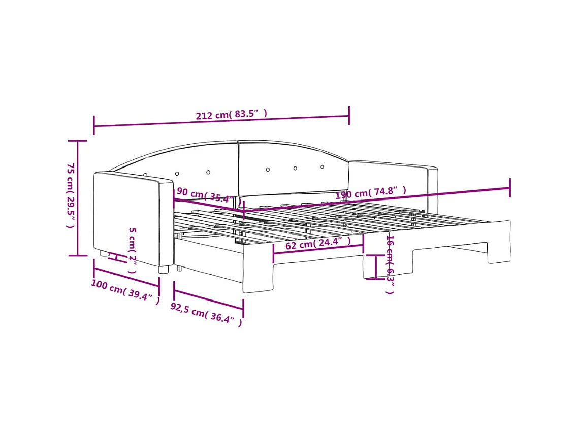 Divano letto con letto estraibile senza materasso grigio scuro 90x190 cm
