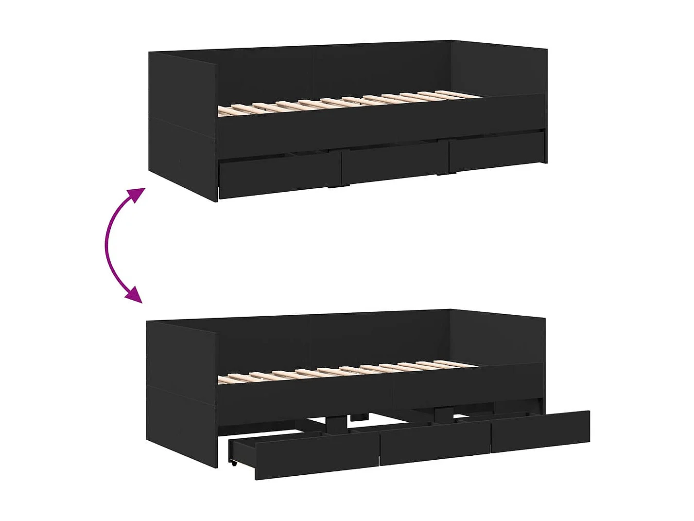 Dagbed met lades zonder matras zwart 90x200 cm