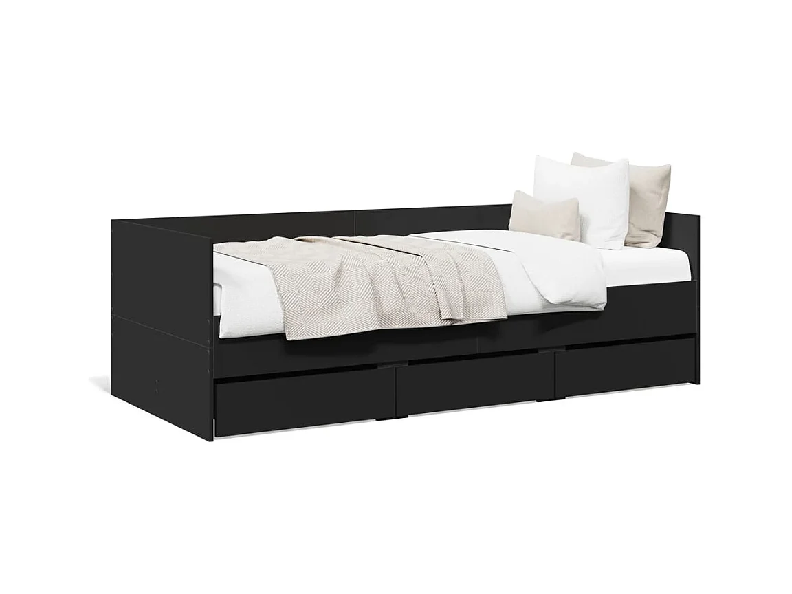 Cama de día con cajones sin colchón negro 90x200 cm