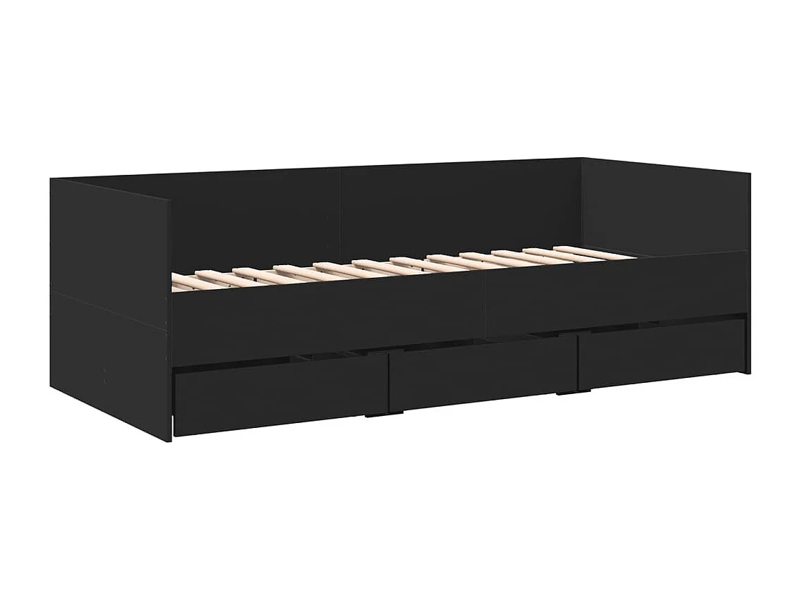 Cama de día con cajones sin colchón negro 90x200 cm