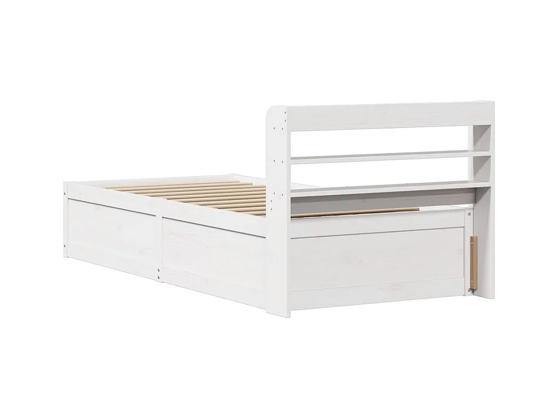 Struttura letto e testiera bianca 100x200 cm in legno massello di pino