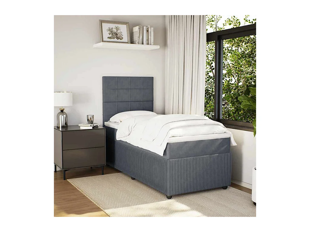 Lattenbodem en matras Donkergrijs 90x200 cm Fluweel