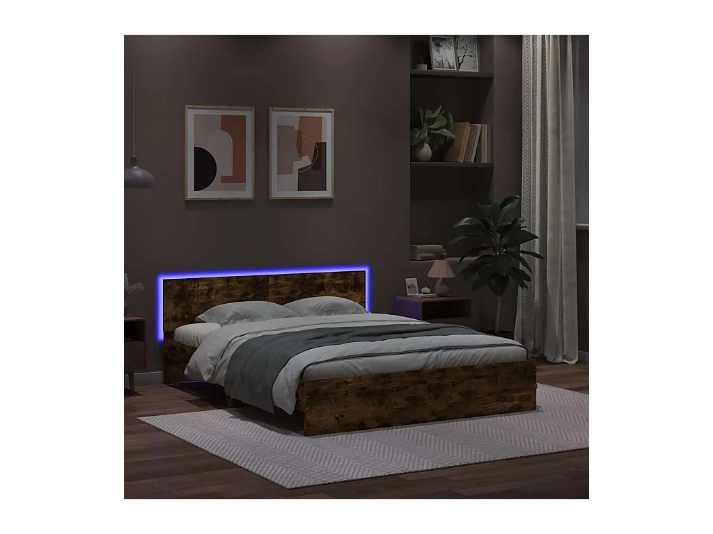 Bedframe met hoofdbord en LED gerookt eiken 150x200 cm