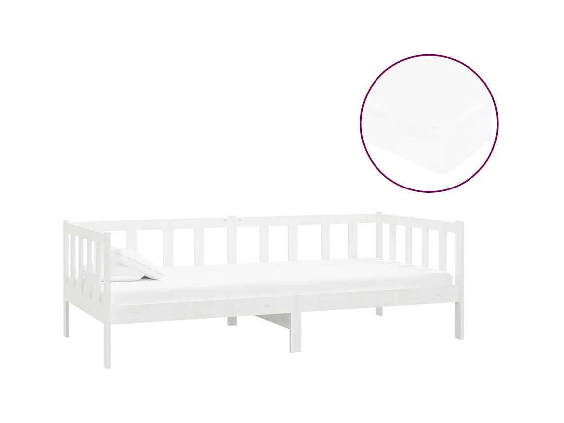 Dagbed met matras 90x200 cm Wit Massief grenenhout