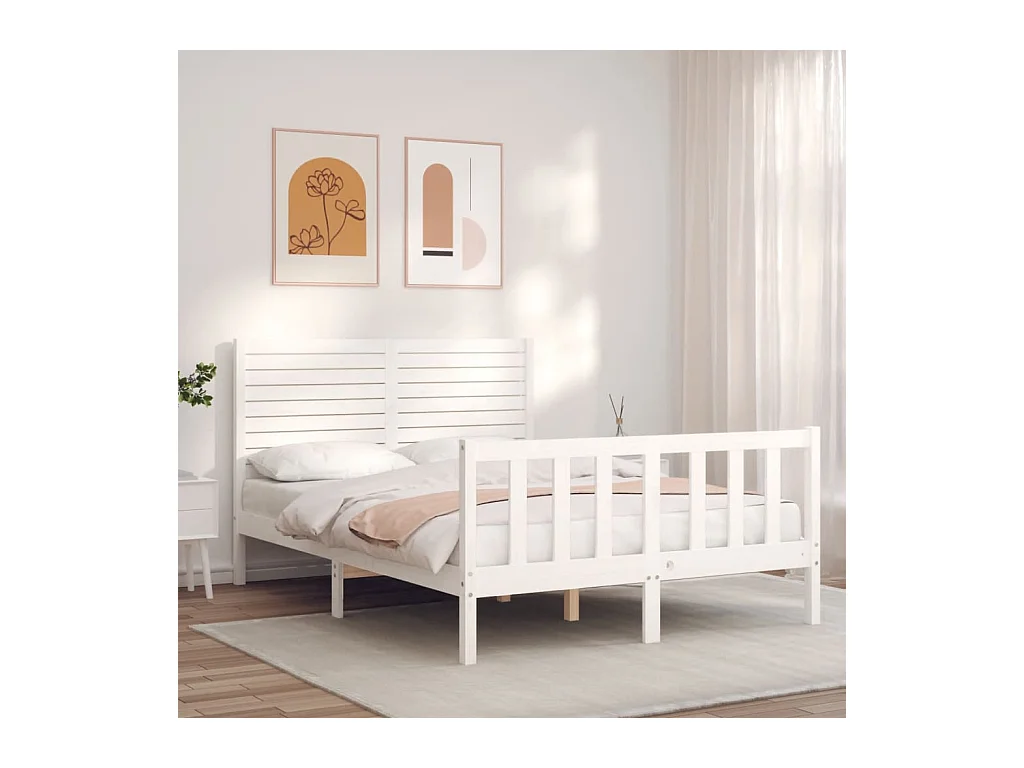 Estructura de cama sin colchón blanca 140x200 cm madera maciza de pino