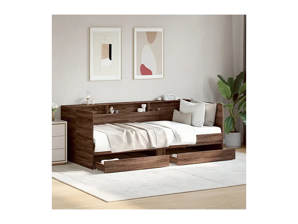 Cama de día con cajones sin colchón roble marrón 75x190 cm