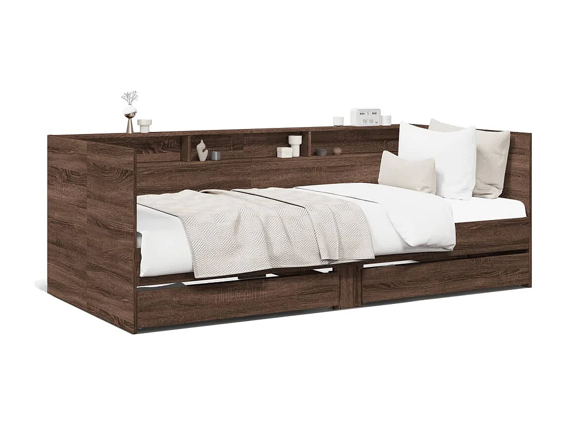 Cama de día con cajones sin colchón roble marrón 75x190 cm
