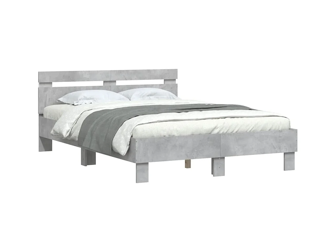 Bedframe met LED zonder matras betongrijs 135x190 cm