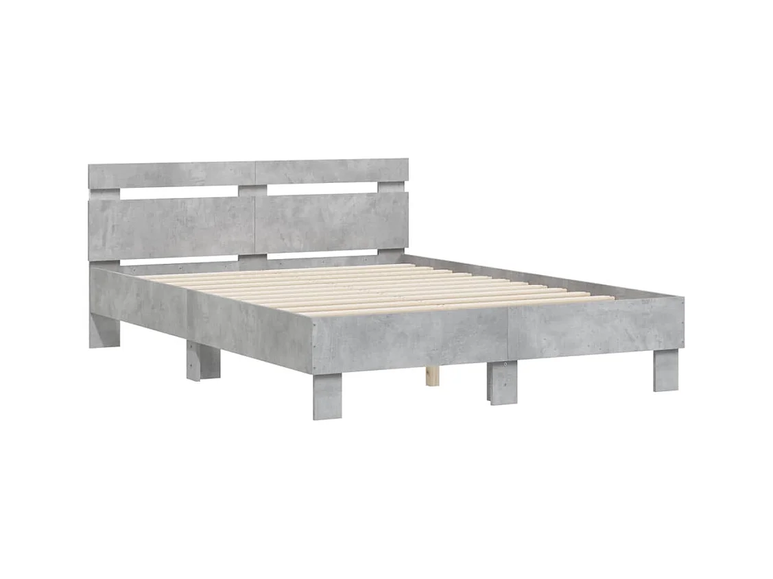 Bedframe met LED zonder matras betongrijs 135x190 cm