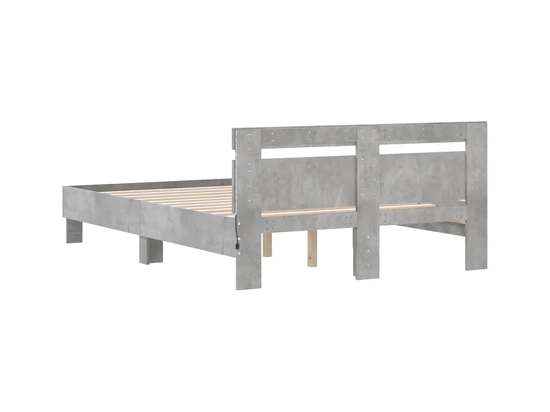 Bedframe met LED zonder matras betongrijs 135x190 cm
