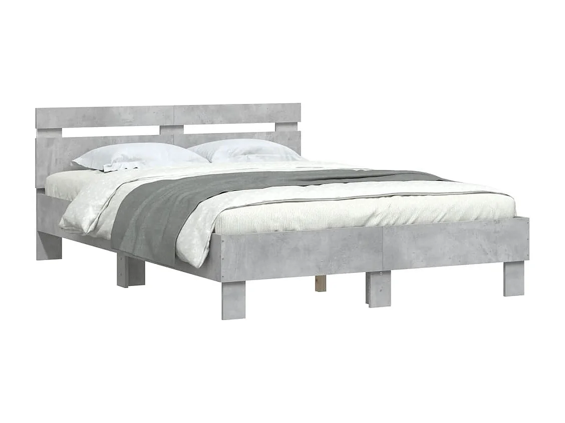 Cadre de lit avec LED sans matelas gris béton 135x190 cm