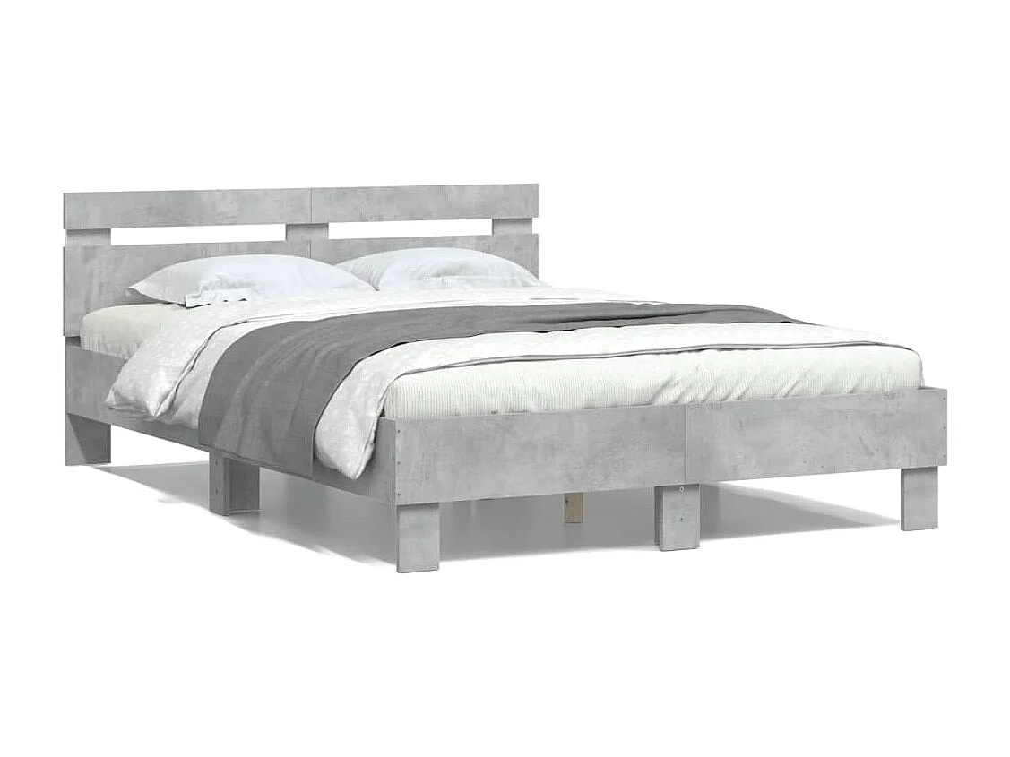 Cadre de lit avec LED sans matelas gris béton 135x190 cm