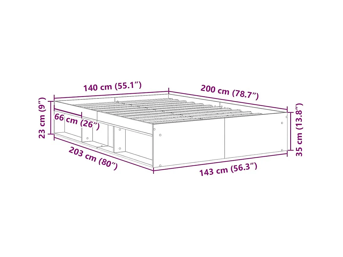 Cadre de lit sans matelas noir 140x200 cm