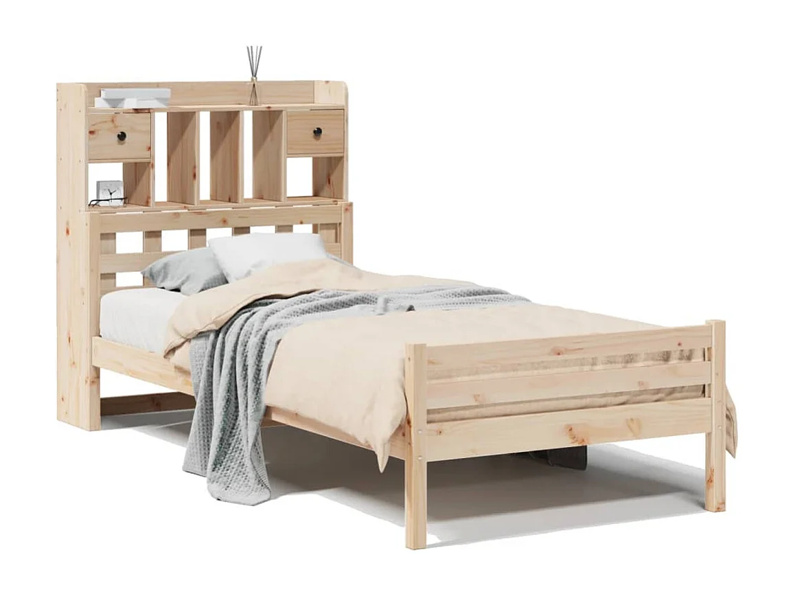 Lit bibliothèque sans matelas 100x200 cm bois massif de pin