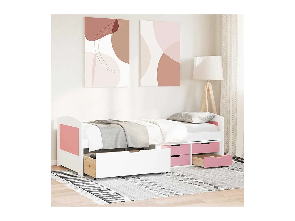 Dagbed met 5 lades zonder matras IRUN wit roze 90x200 cm
