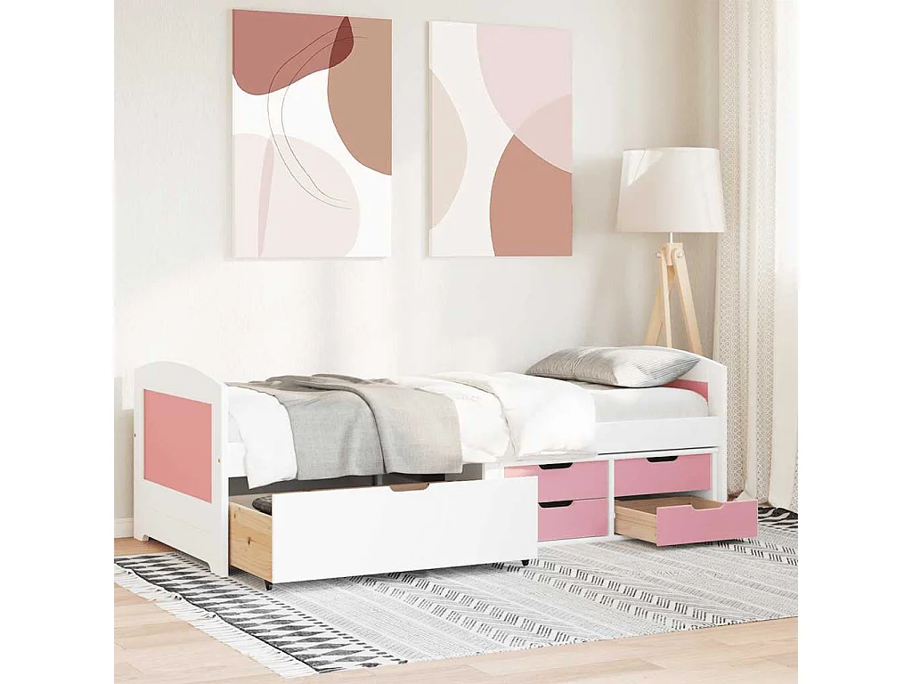 Lit de jour et 5 tiroirs sans matelas IRUN blanc rose 90x200 cm