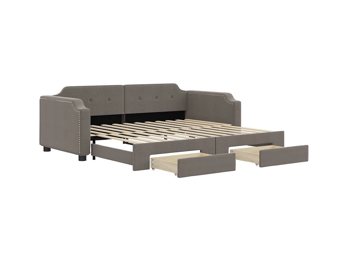 Dagbed met onderschuifbed en lades taupe 100x200 cm stof