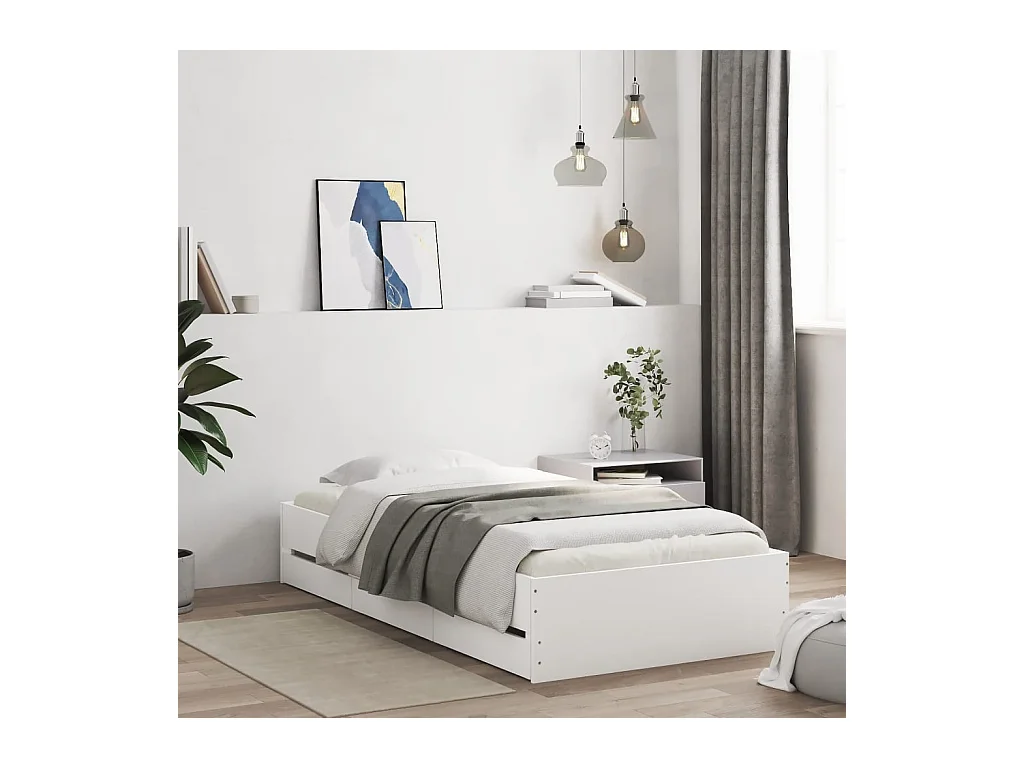 Estructura de cama con cajones sin colchón blanca 90x190 cm