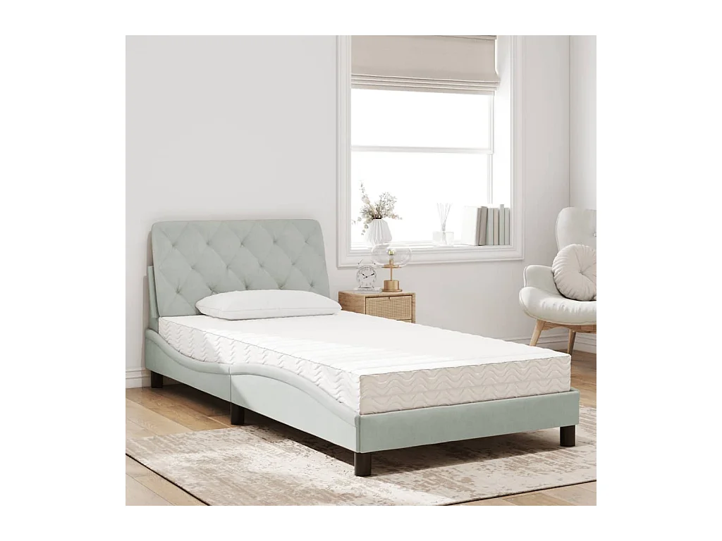 Lit avec matelas gris clair 100x200 cm velours