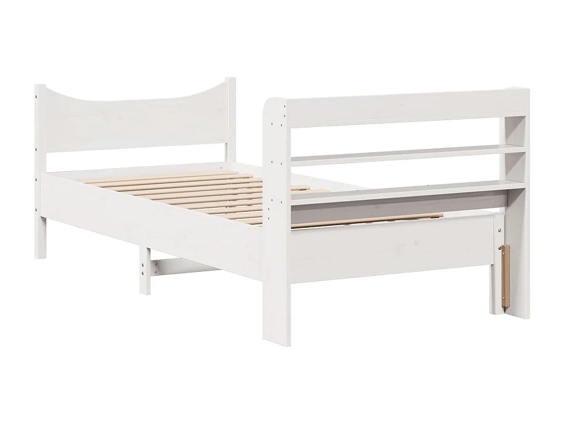 Struttura letto con testiera bianca 75x190cm in legno massello di pino