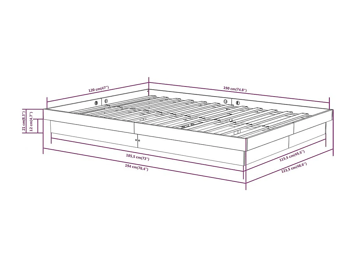 Cadre de lit sans matelas blanc bois massif