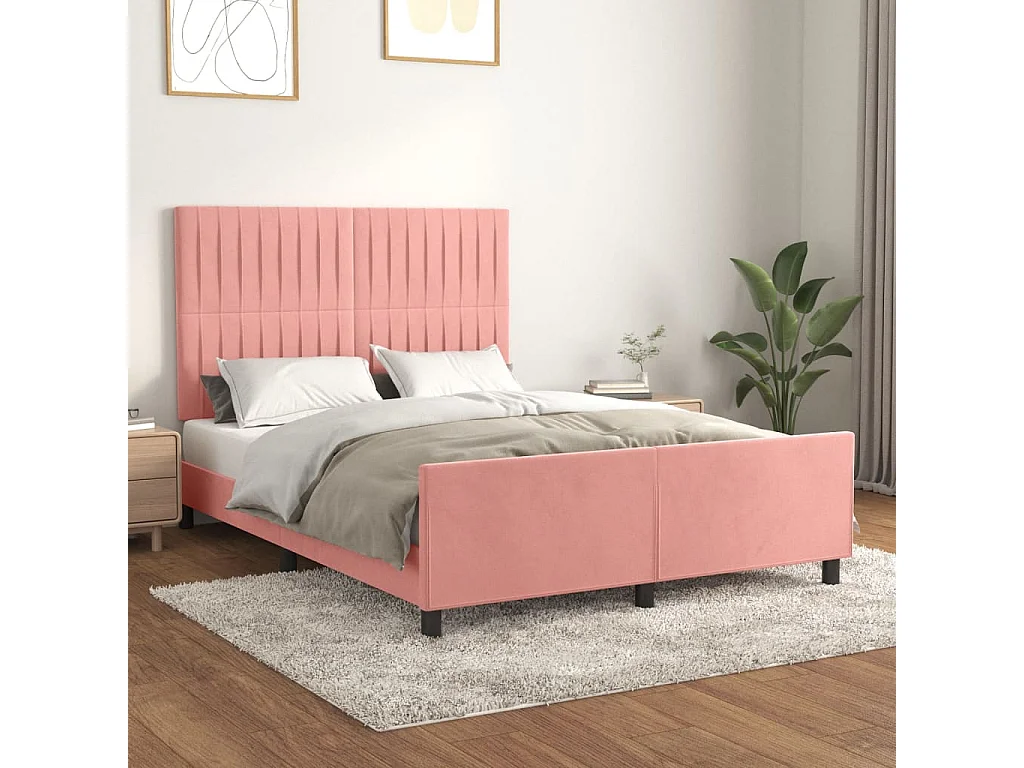 Struttura letto senza materasso rosa 140x200 cm velluto