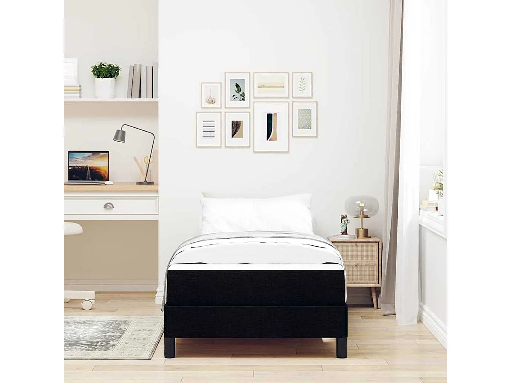 Lit à ressorts avec matelas Noir 100 x 200 cm tissu