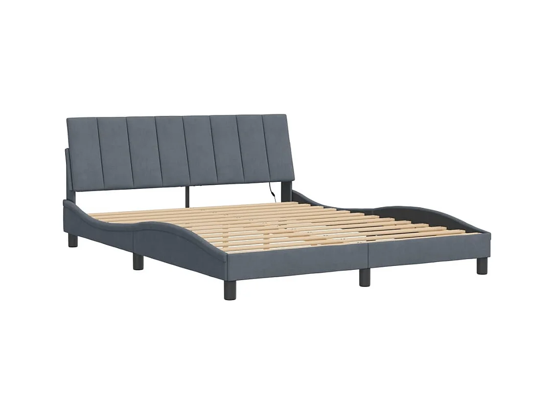 Cadre de lit avec LED sans matelas gris foncé 160x200cm velours