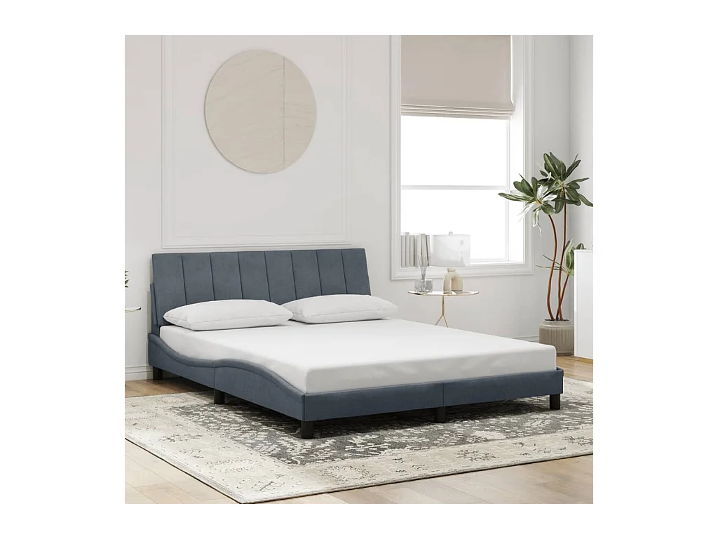 Cadre de lit avec LED sans matelas gris foncé 160x200cm velours