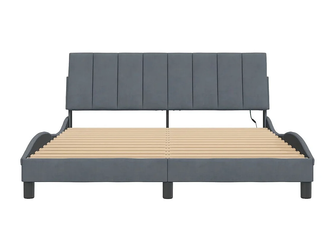 Cadre de lit avec LED sans matelas gris foncé 160x200cm velours