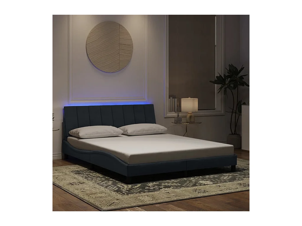 Bedframe met LED zonder matras donkergrijs 160x200cm fluweel