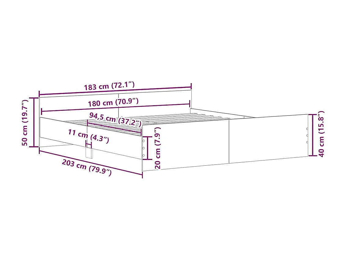 Bedframe zonder matras gerookt eiken 180x200 cm