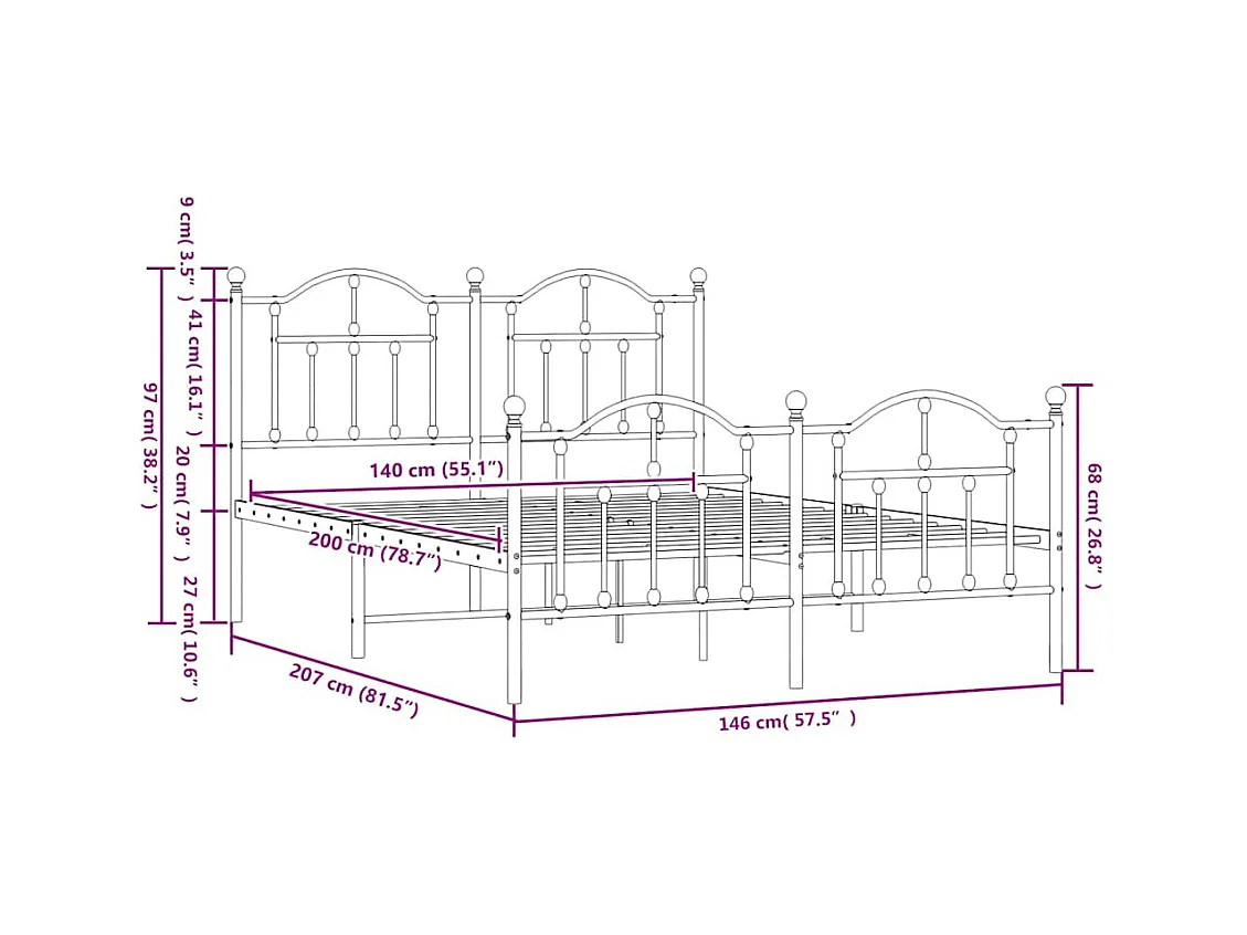 Metalen bedframe zonder matras en voeteneinde wit 140x200 cm