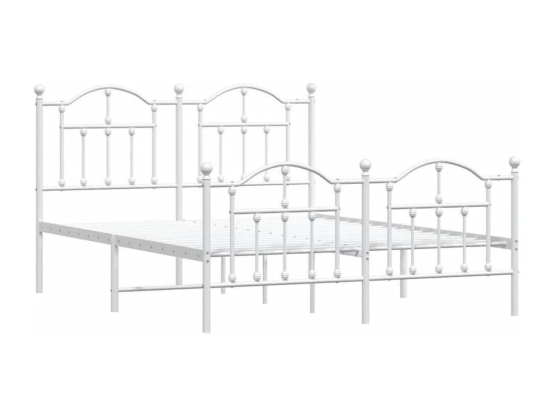 Cadre de lit métal sans matelas et pied de lit blanc 140x200 cm