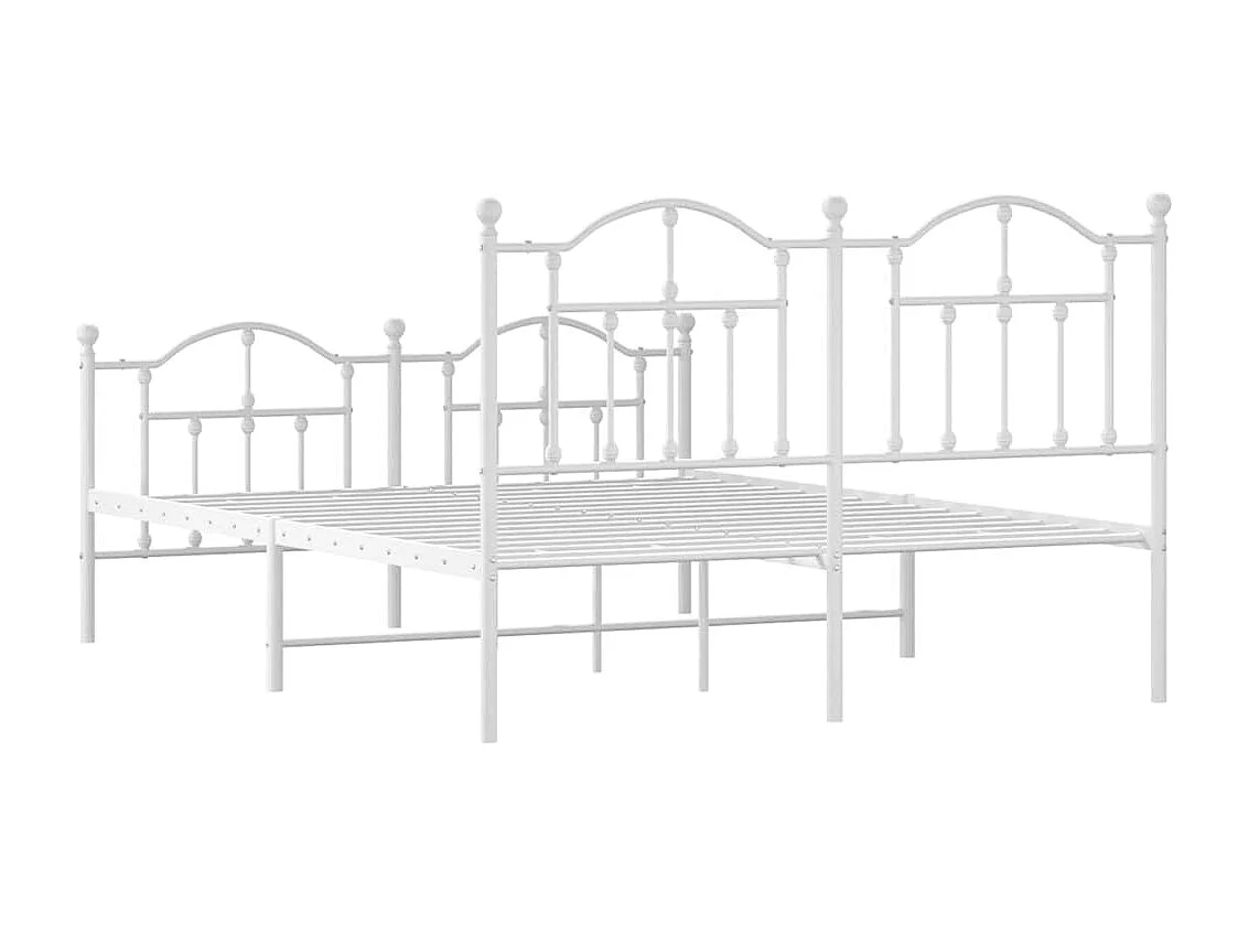 Cadre de lit métal sans matelas et pied de lit blanc 140x200 cm